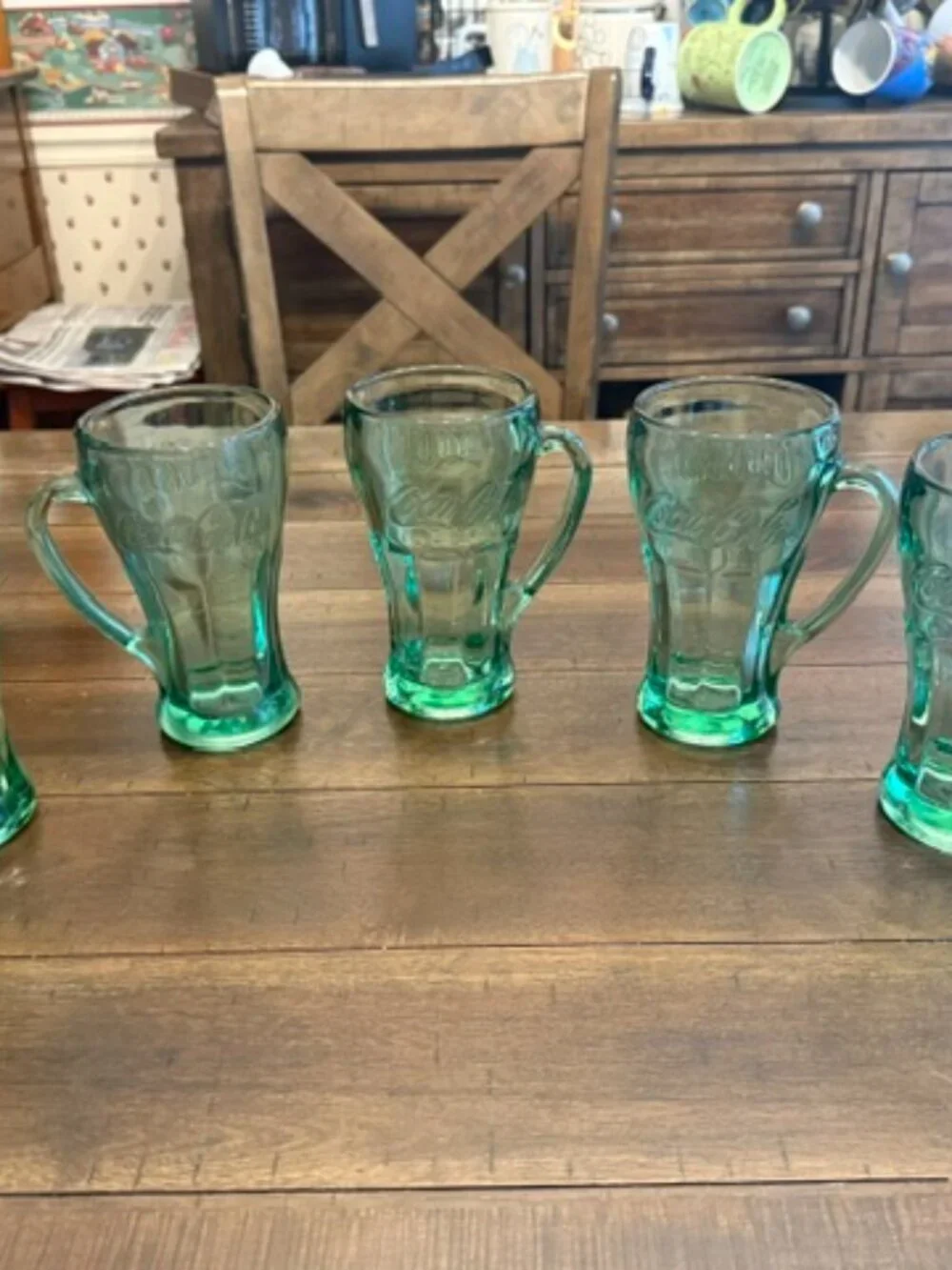 Set of 5 Vintage Libbey Coca-Cola Georgia Green Glass Handled Mugs - Perfect Con